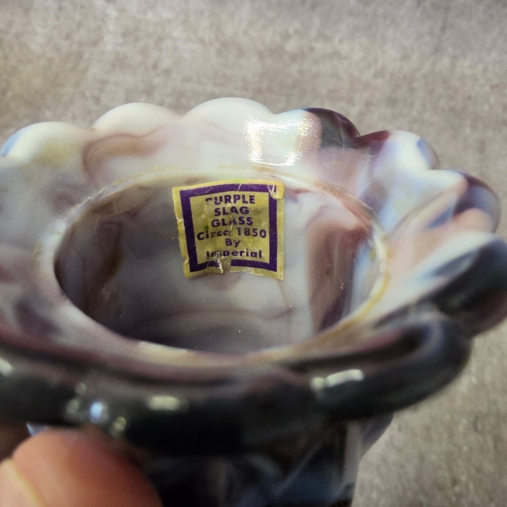 Vintage Imperial Purple Slag Glass Toothpick Holder Diamond Pattern Circa 1850 - Picture 3 of 4
